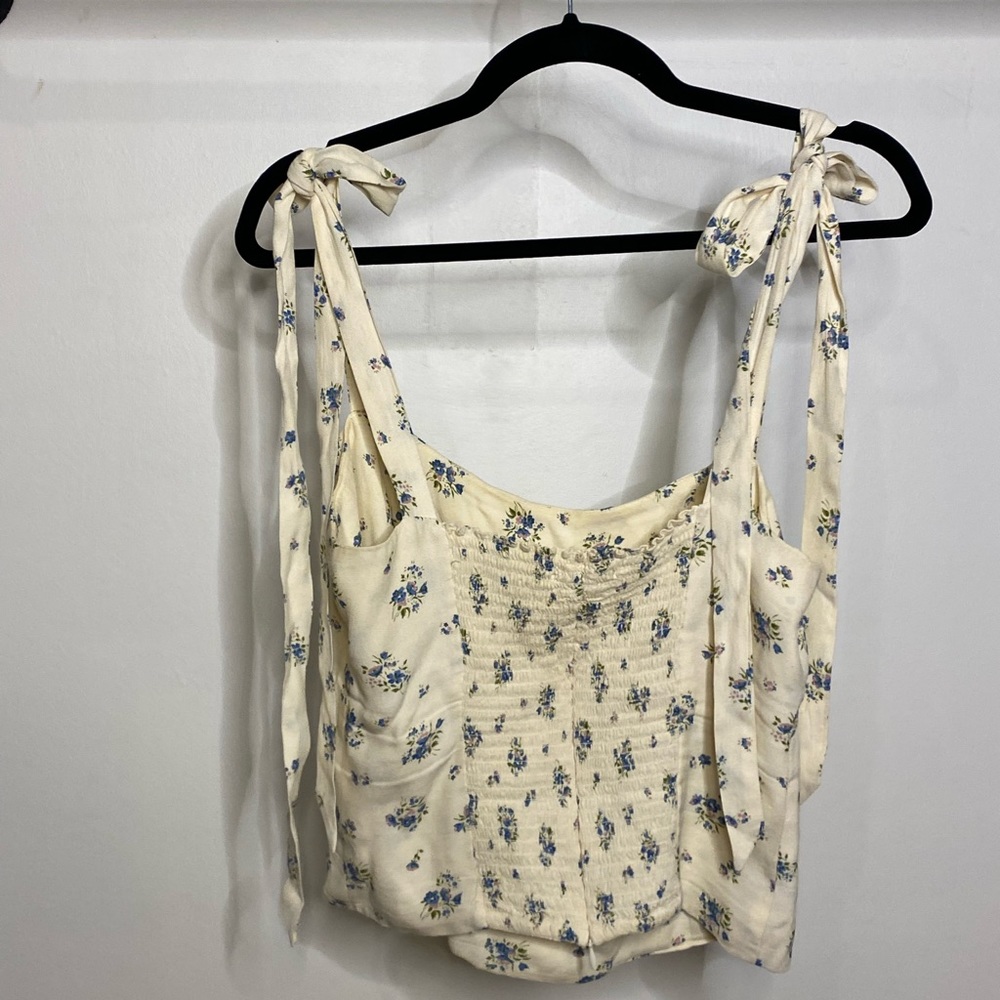 Reformation Cream Floral Tie-Shoulder Crop Top - Picture 7 of 7